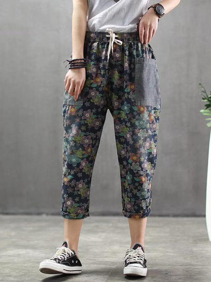 Vintage Loose Printed Jeans Harem Pants