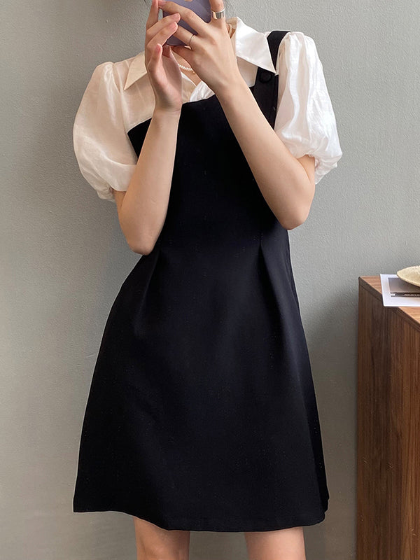 Urban Puff Sleeves Contrast Color False Two Mini Dress