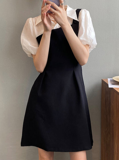 Urban Puff Sleeves Contrast Color False Two Mini Dress