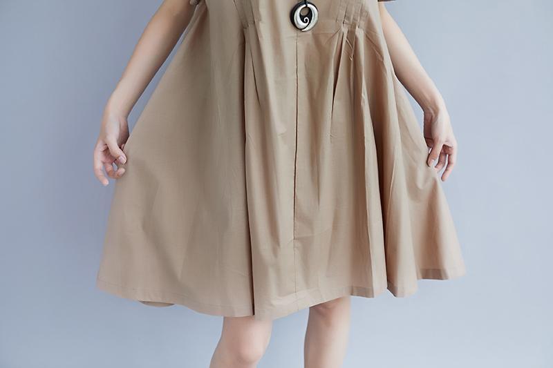 Casual Summer Short Sleeve Pockets Pleated Short Dress
