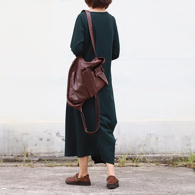 Buykud Pure Color Irregular Round Collar Loose Dress