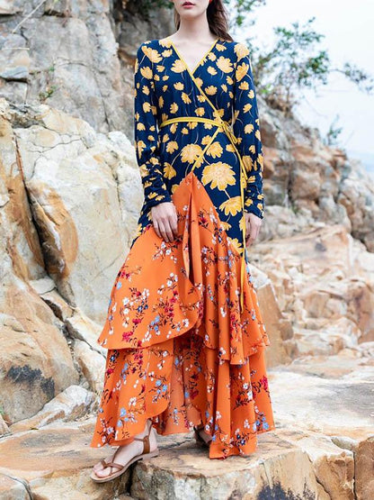 Asymmetric Long Sleeves Bohemia Wrap Dress