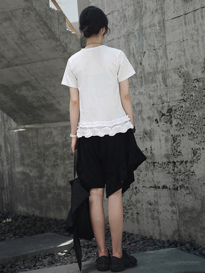 Original Solid Color Falbala Asymmetric Irregularity Shorts