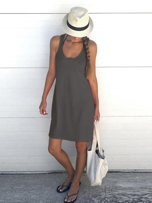 Solid Sleeveless Mini Dresses