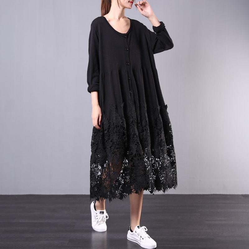 Buykud Hollow Out Embroidery Casual Loose Knitted Dress