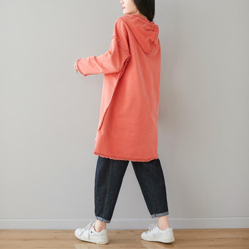 Buykud Cartoon Cats Fringed Hem Loose Hoodie