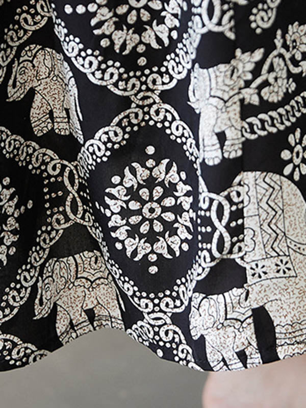 National Floral Ethnic Printed Pleated Round-Neck Half Sleeves Midi Dress