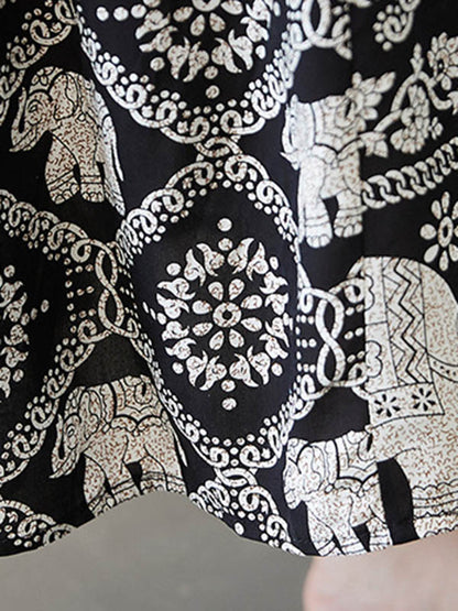 National Floral Ethnic Printed Pleated Round-Neck Half Sleeves Midi Dress