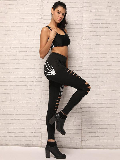 Printed Skull Hole Tight Fitting Legging