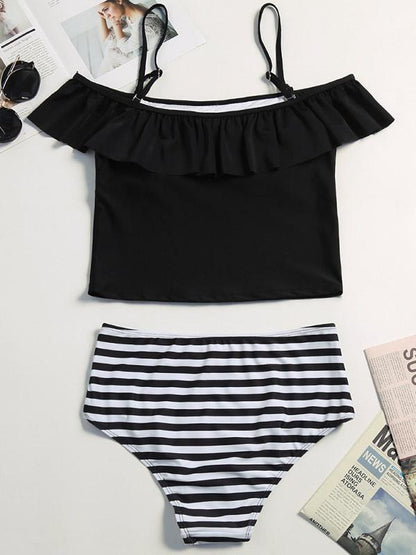 High Waisted Off-the-shoulder Falbala Tankini