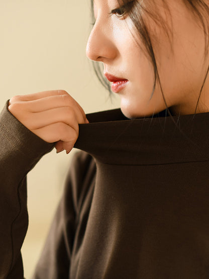 Simple Long Sleeves Elastics Solid Color High-Neck T-Shirts Tops