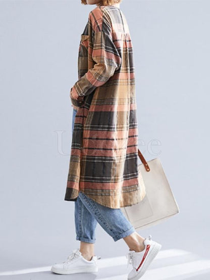 Loose Lapel Plaid Retro Shirt