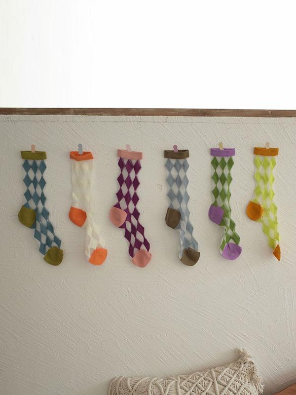 Colorful Cube Netting Split-Joint Tube Socks
