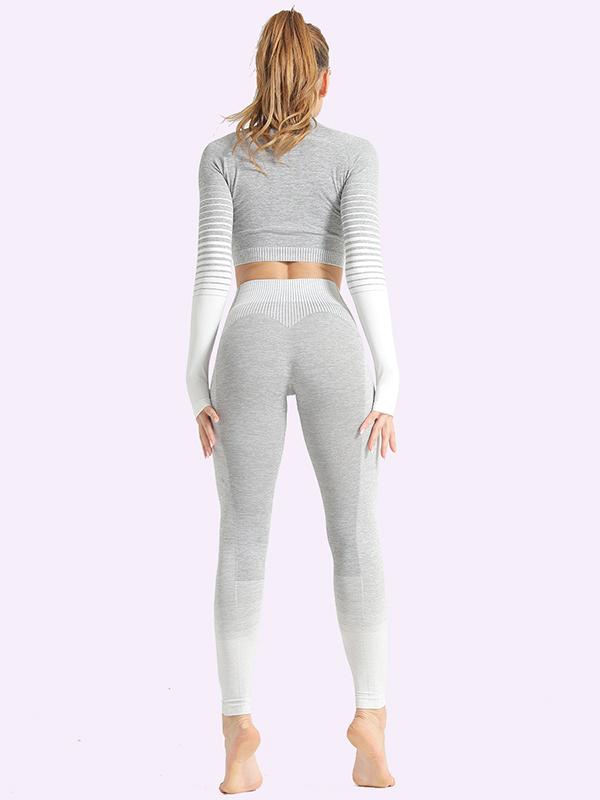 Sexy  Contrast Color Long Sleeves Yoga Suits