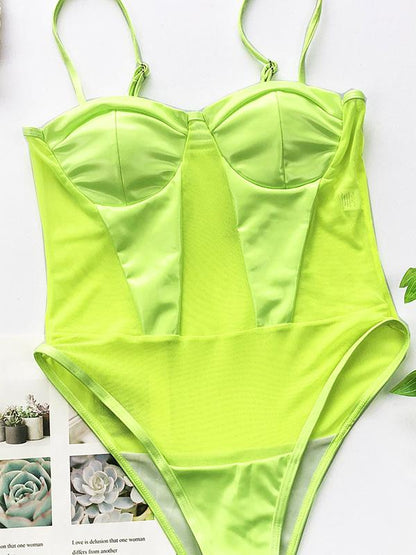 Spaghetti-Neck Sweetheart One-Piece Swimwear