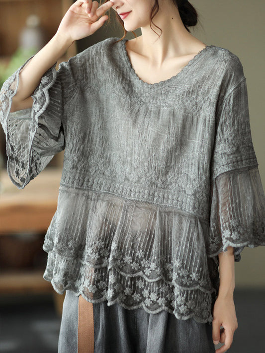 Original Embroidered Split-Joint Hollow T-Shirts Tops