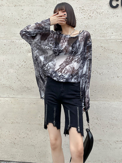 Hip-Hop Stylish Black Irregular Clipping Fringed Zipper Wrap Denim Shorts