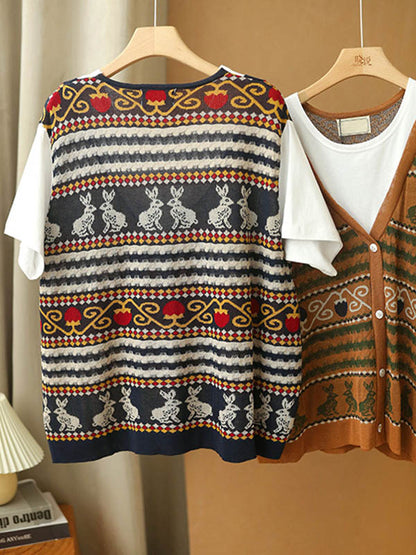 Stylish Split-Joint Printed Round-Neck False Two T-Shirt
