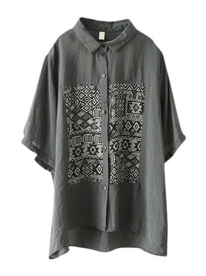 Original Ethnic Printed Lapel Shirt Blouse Tops
