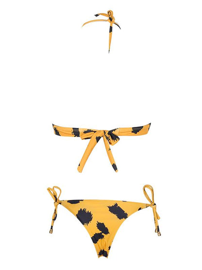Yellow Printed Dull Bandage Bikinis Swimwear