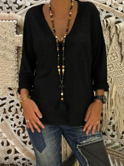 Loose V-neck Long Sleeve T-Shirt