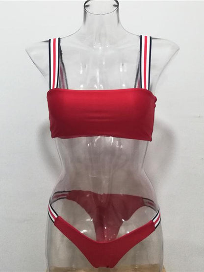 Striped Strap Bandeau Bikini Set