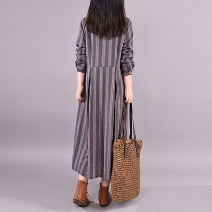 Buykud Retro Striped Folded Comfortable Loose Dress