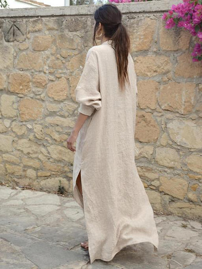 V-neck Long Sleeves Split-side Maxi Dress