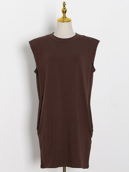 Original Solid Color Round-Neck Cap Sleeve Mini Dress
