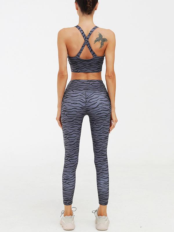 Zebra-Stripe Printed Haltrneck Yoga&Gym Suits