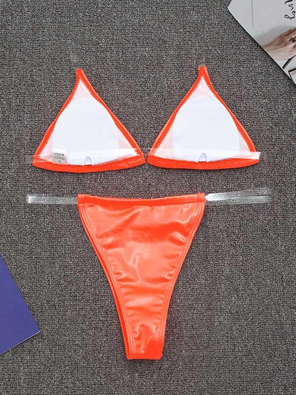 Solid Color Light Skin Triangles Split Bikini Swimsuit