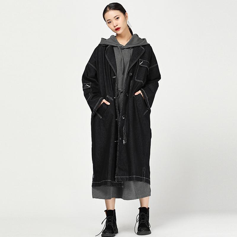 Fashion Autumn Vintage Solid Long Sleeve Denim Coat