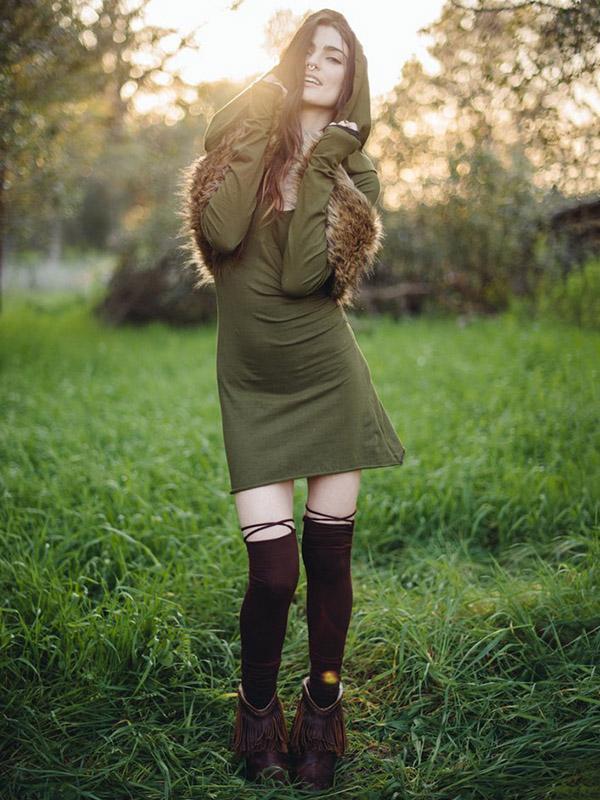 Bandage Backless Hooded Mini Dress