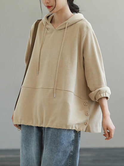 Casual Solid Color Long Sleeves Drawstring Hoodies
