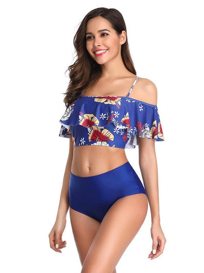 Sexy Falbala Printed Bikinis Swimwear