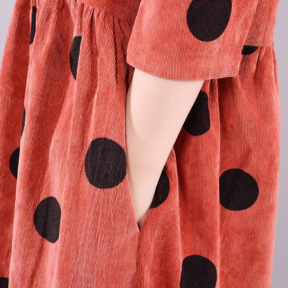 Buykud Autumn V-Neck Polka Dots Elegant Loose Dress