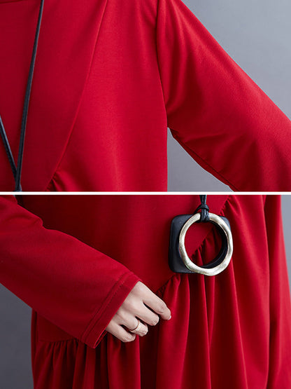 Simple Solid Color Asymmetric Split-Joint Long Sleeve Midi Dress