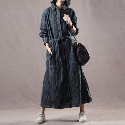 Denim Loose Long Belt Women Coat
