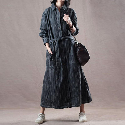 Denim Loose Long Belt Women Coat
