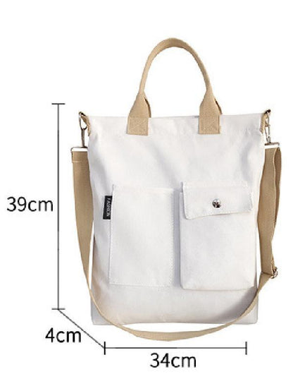 3 Colors With-pockets Canvas Handbag