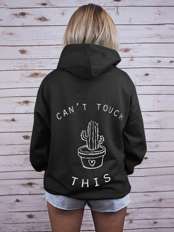 Loose Cactus Letter Printed Hoodie