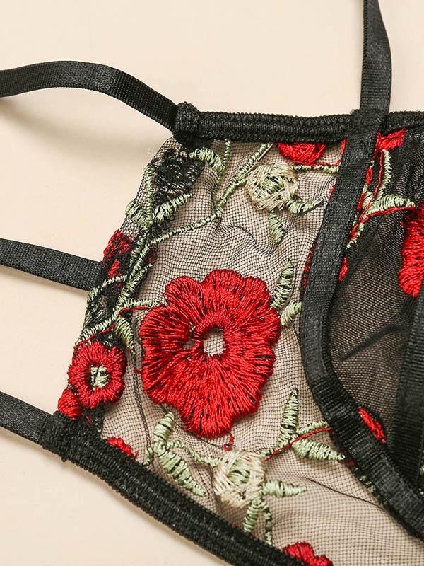 Embroidered See-Through Split Lingerie