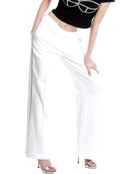 Simple Wide Leg Diamond Encrusted Pants