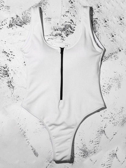 Solid Color Zipper One-Piece Swimwear