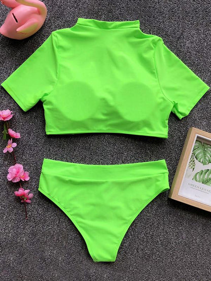 Sports Zippers Split Type Tankini Swimsuit