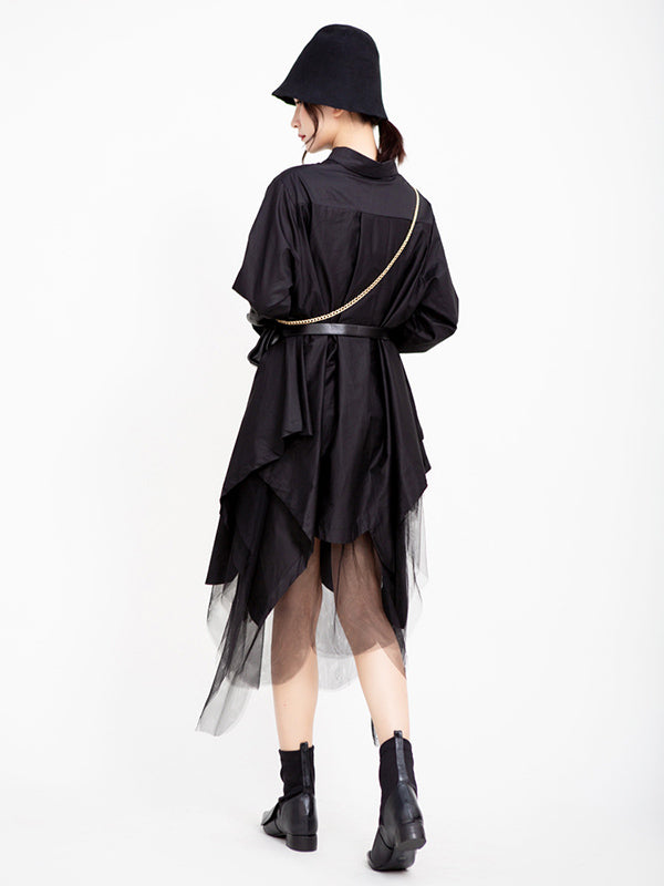 Urban Black&White Lapel Long Sleeves Shirt Dress