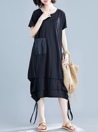 Summer Loose Solid Short Sleeves Dress