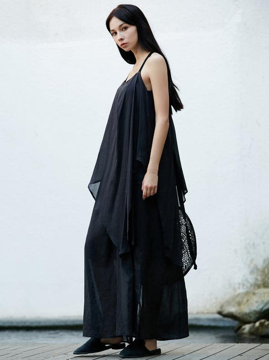 Simple Black Split-joint Split-side Long Dress