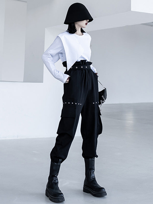 Original Split-Joint Split-Front Long Sleeves T-Shirt Top