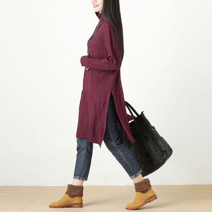 Women Spring Autumn Turtle Neck Long Sleeve Red Dress